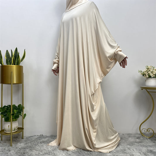 Women's Fashionable And Comfortable Bat Long Sleeve Net Color Casual Long Dress